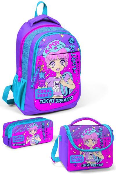 CORAL HİGH K-Pop Kız Temalı İlkokul Çanta Seti – ÜÇ PARÇALI SET-(5755)