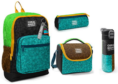 CORAL HİGH KİDS CRAFT DESENLİ 500 ml ÇELİK TERMOSLU 4'LÜ OKUL ÇANTA SETİ 