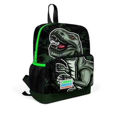 Coral High Kids Koyu Yeşil dinozor desenli İki Bölmeli Anaokul ve İlköğretim Başlangıç Çantası 23625-(5683)