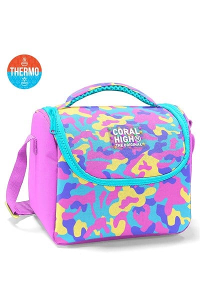 Coral High Kids Pembe Sarı Lavanta Kamuflaj Desenli Thermo Beslenme Çantası 37101