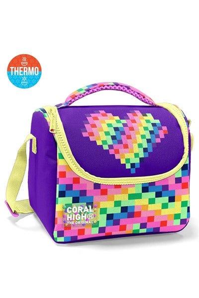 Coral High Kids Renkli Piksel Kalp Desenli Thermo Beslenme Çantası 37108