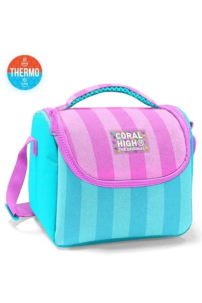 Coral High Kids Turkuaz Pembe Çizgili Thermo Beslenme Çantas 11787