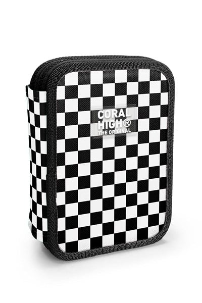 Coral High Siyah Beyaz Dama Desenli Çift Katlı Kalem Çanta 11146