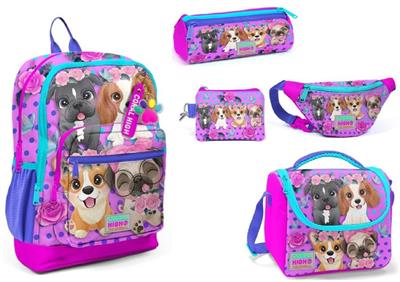 CORAL HIGH Yavru Köpekler Desenli Kız Çocuk İlkokul Çanta Seti-Beş Parçalı Set-(5880)