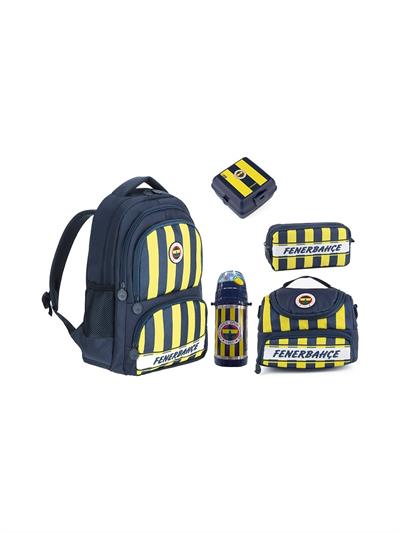 FENERBAHÇE Lisanslı Çubuklu Forma Detaylı Çelik Termoslu İlkokul Çanta Seti – Beş Parçalı Set