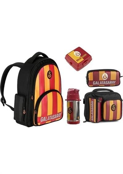 Galatasaray Lisanslı Çubuklu Forma Temalı Çelik Termoslu Ilkokul Çanta Seti – Beş Parçalı Set(6098)
