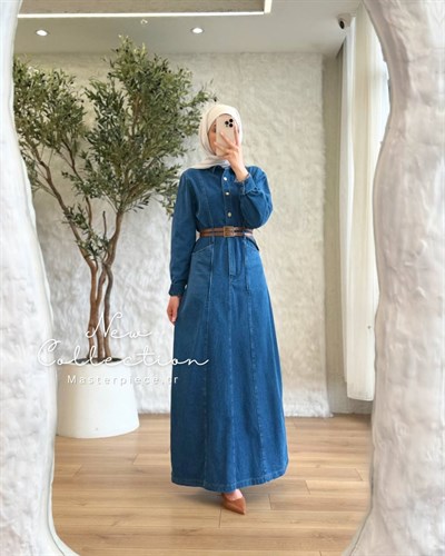 Denim Kemer Detaylı Elbise