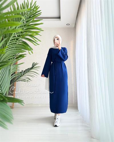 Minimal Tarz Triko Elbise Indigo