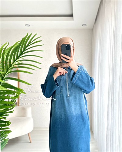 Su Yıkamalı Denim Elbise
