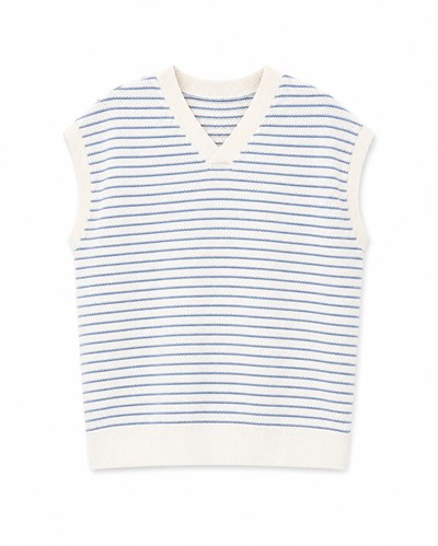 Çizgili Oversize Süveter Beyaz