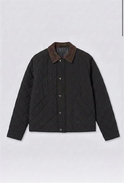 Erkek Oversize Kadife Yaka Detaylı Kapitone Ceket Siyah