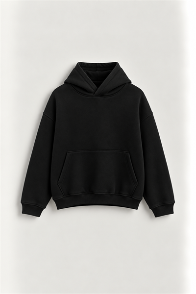 Erkek Oversize Kapüşonlu Basic Sweatshirt Siyah