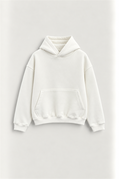 Erkek Oversize Kapüşonlu Basic Sweatshirt Beyaz