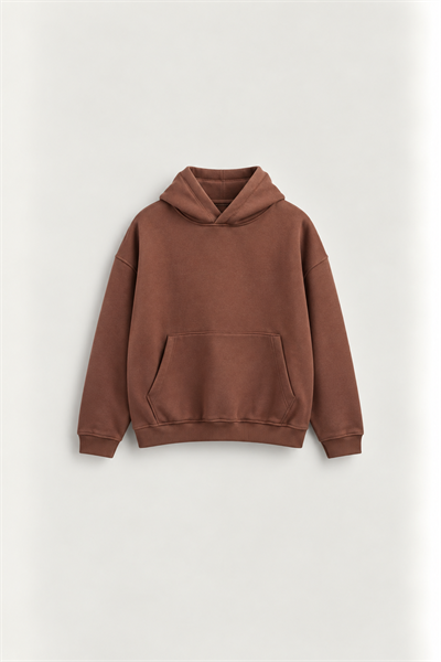 Erkek Oversize Kapüşonlu Basic Sweatshirt Kahverengi