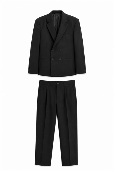 Erkek Oversize Kruvaze Modern Takım Elbise Siyah