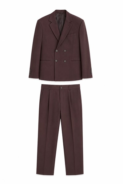 Erkek Oversize Kruvaze Modern Takım Elbise Kahverengi
