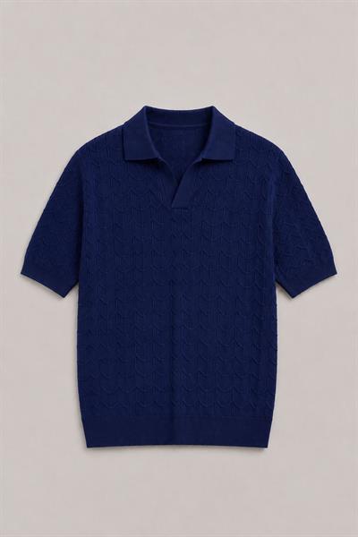 Lacivert Monoco Örgü Polo Yaka Triko