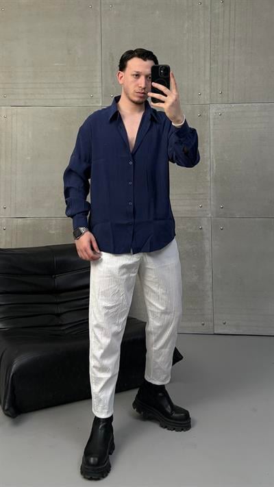 Lacivert Oversize Modal Gömlek