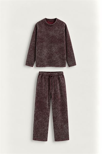 Oversize Asit Yıkamalı Takım Bordo