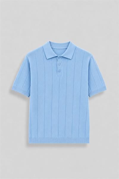 Regular Fit Örme Triko Polo Yaka T-Shirt Bebe Mavi