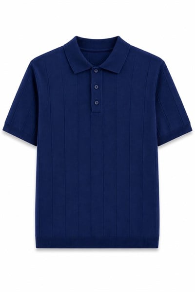 Regular Fit Örme Triko Polo Yaka T-Shirt Lacivert