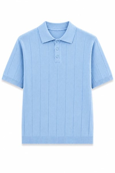 Regular Fit Örme Triko Polo Yaka T-Shirt Bebe Mavi