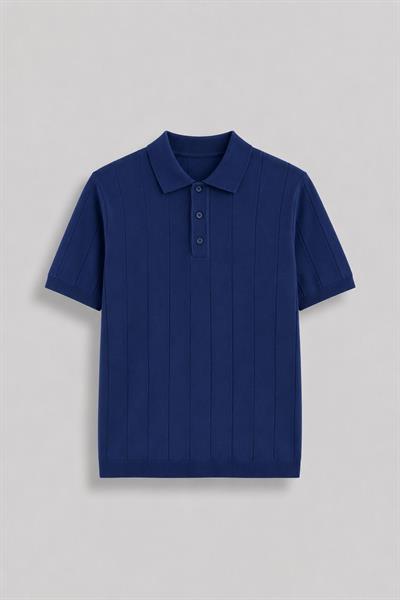 Regular Fit Örme Triko Polo Yaka T-Shirt Lacivert