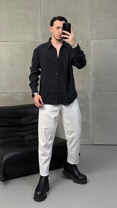Siyah Oversize Modal Gömlek