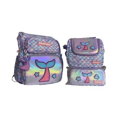 Lila Pembe Deniz Atı Desenli Sırt Çantası