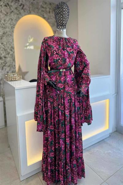 MSSM Çiçek Desenli Pelerinli Elbise