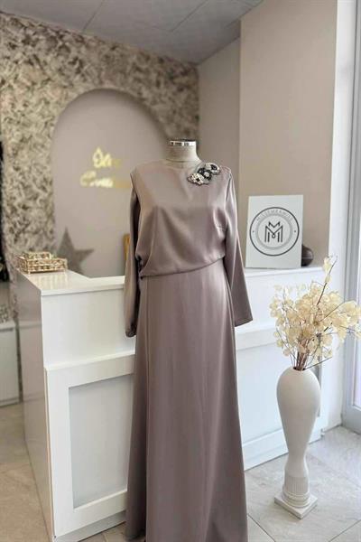 MSSM Yakası Taşlı Jakar Elbise