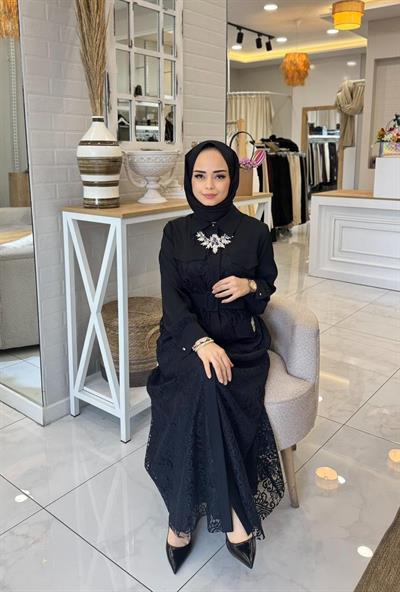 My312 Cepleri Taşlı Dantel Elbise