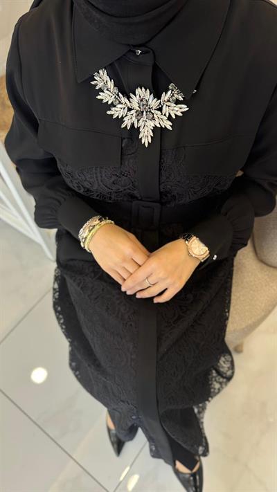 My312 Cepleri Taşlı Dantel Elbise