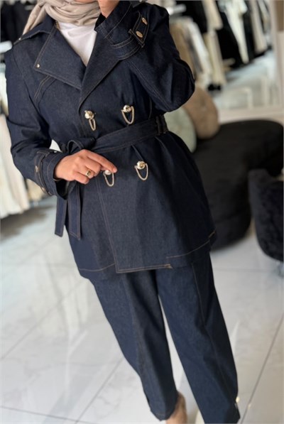 My312 Düğme Detaylı Denim Takım 
