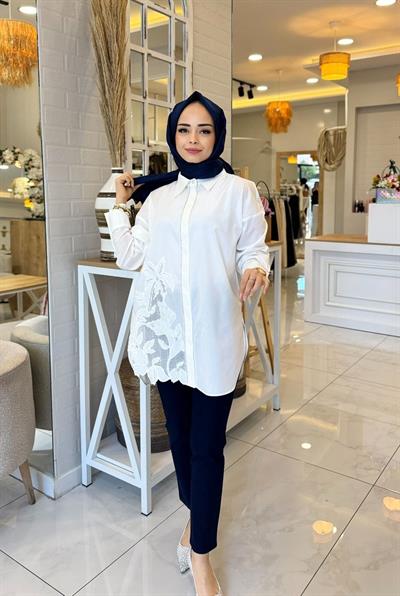 My312 Önü Nakışlı Taşlı Tunik