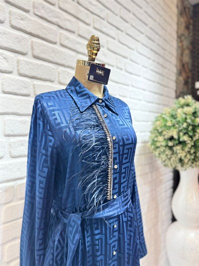 My312 Önü Taşlı Jakar Elbise