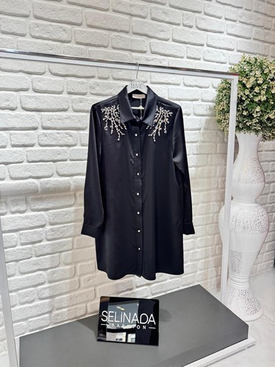 Selin Ada Yakası Taşlı Tunik