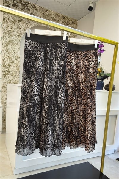Sentez Leopar Kırıştırma Etek