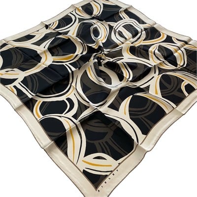 Sisley Sura Saf İpek Eşarp Siyah Soyut Desen 2042