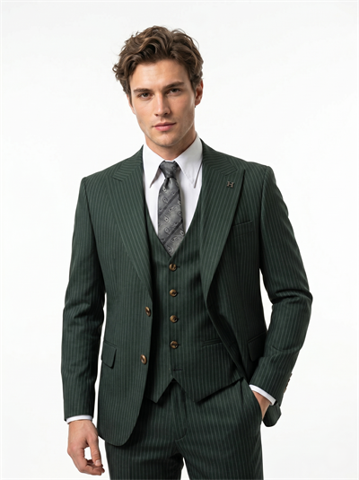 Sartorial | Zümrüt Yeşili Çizgili Yelekli Takım Elbise