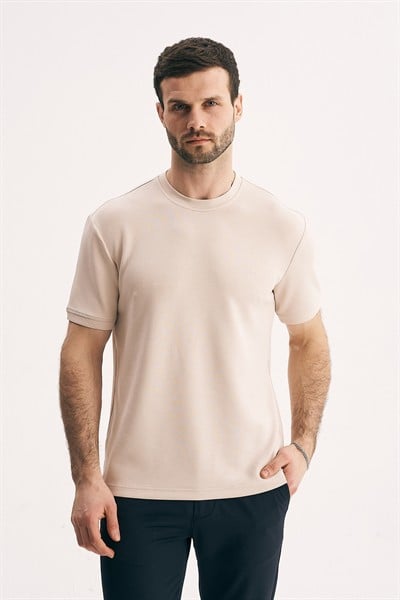 Erkek Bisiklet Yaka Merserize Dokulu Slim Fit Tişört
