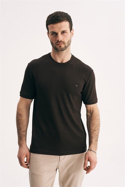 Erkek Bisiklet Yaka Merserize Dokulu Slim Fit Tişört