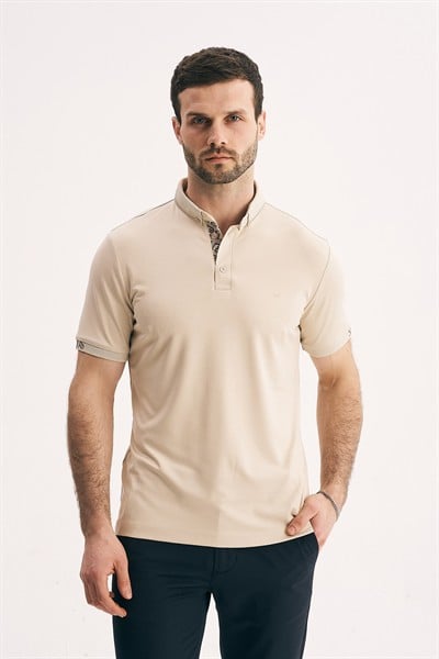 Erkek Yaka İçi Desenli Premium Slim Fit Polo Yaka Tişört