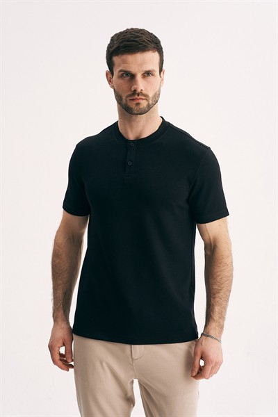 Erkek Hakim Yaka Düğmeli Slim Fit Merserize Dokulu Tişört