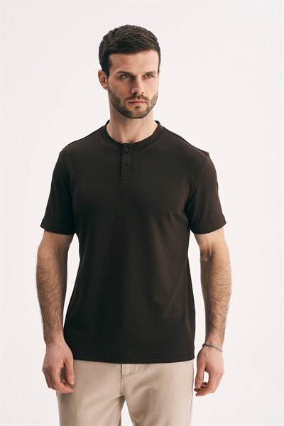 Erkek Hakim Yaka Düğmeli Slim Fit Merserize Dokulu Tişört