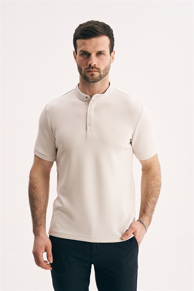 Erkek Hakim Yaka Düğmeli Slim Fit Merserize Dokulu Tişört