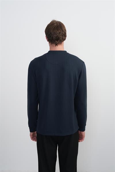 Erkek Bisiklet Yaka Çizgili Kumaş Laci Sweatshirt