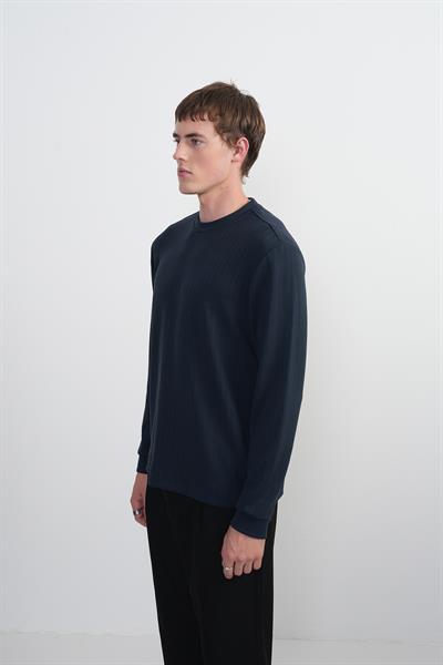 Erkek Bisiklet Yaka Çizgili Kumaş Laci Sweatshirt