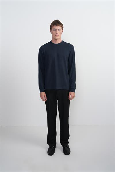 Erkek Bisiklet Yaka Çizgili Kumaş Laci Sweatshirt