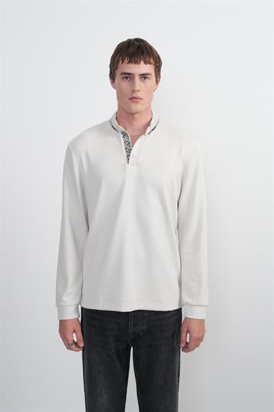 Erkek Çıtçıtlı Uzun Kollu Beyaz Polo Yaka Tişört